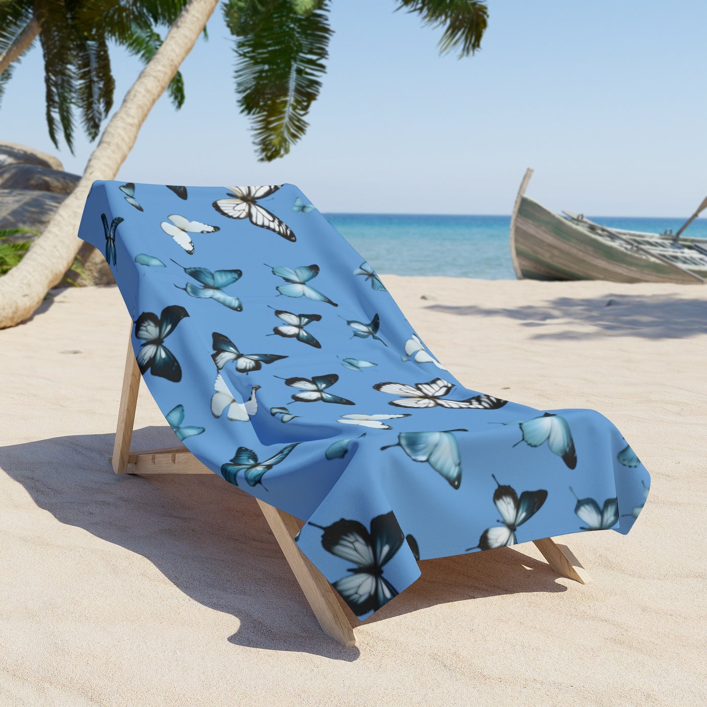 Butterflies on Blue Luxury Beach Towel