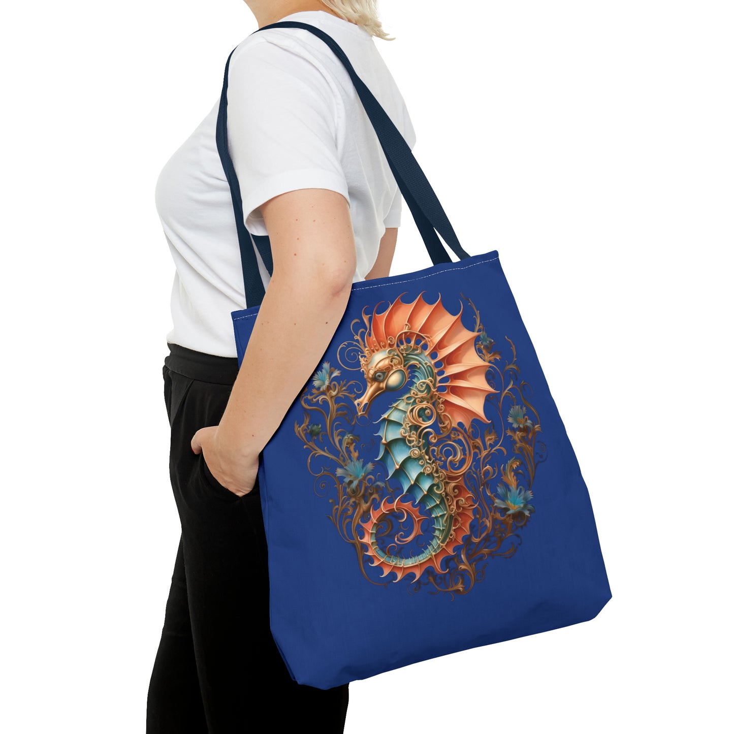Enchanting Seahorse Polyester Tote Bag W/Laminate Inside