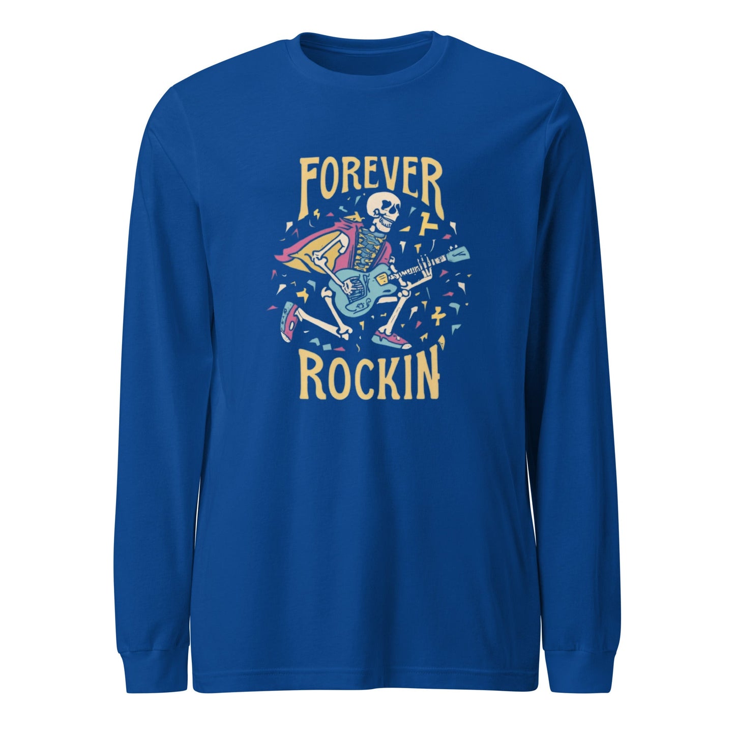 Forever Rockin Skeleton Playing Electric Guitar Men's Long Sleeve Tee - Ruppy's Creations