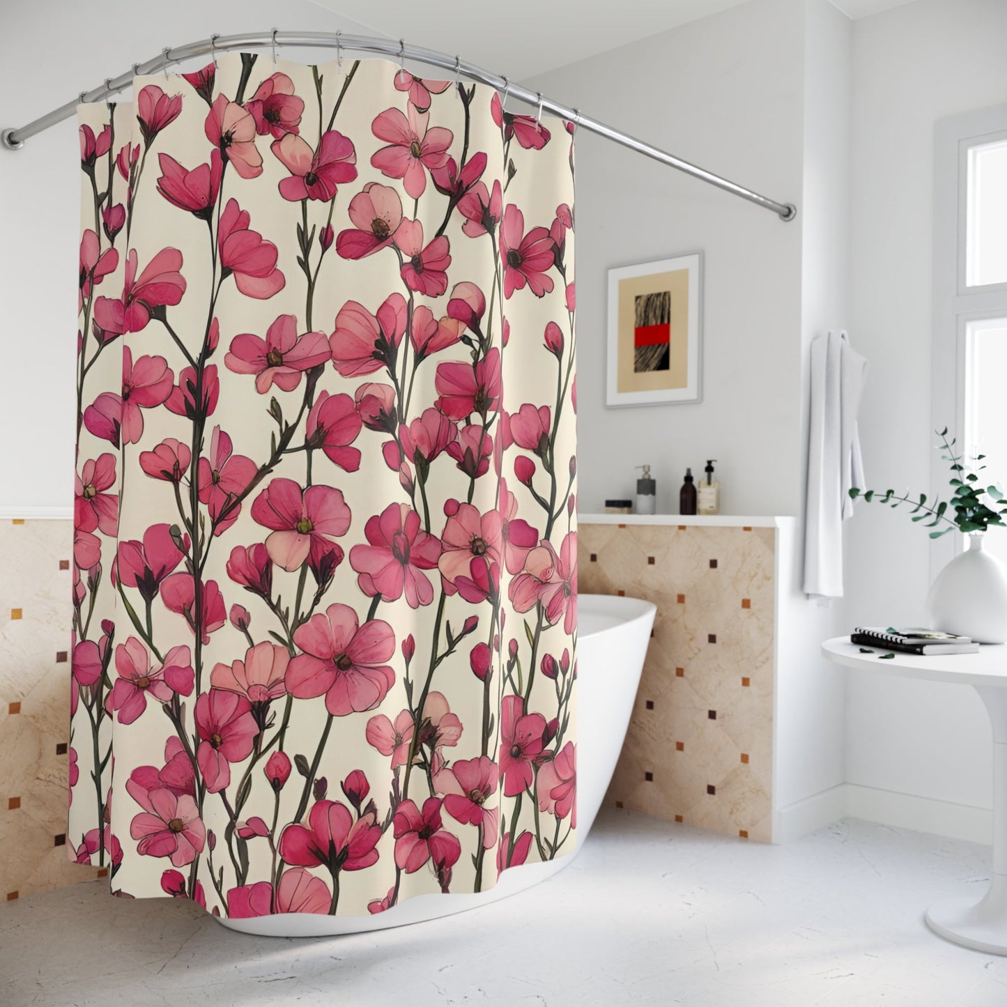 Pink Blossoms Polyester Shower Curtain - Ruppy's Creations