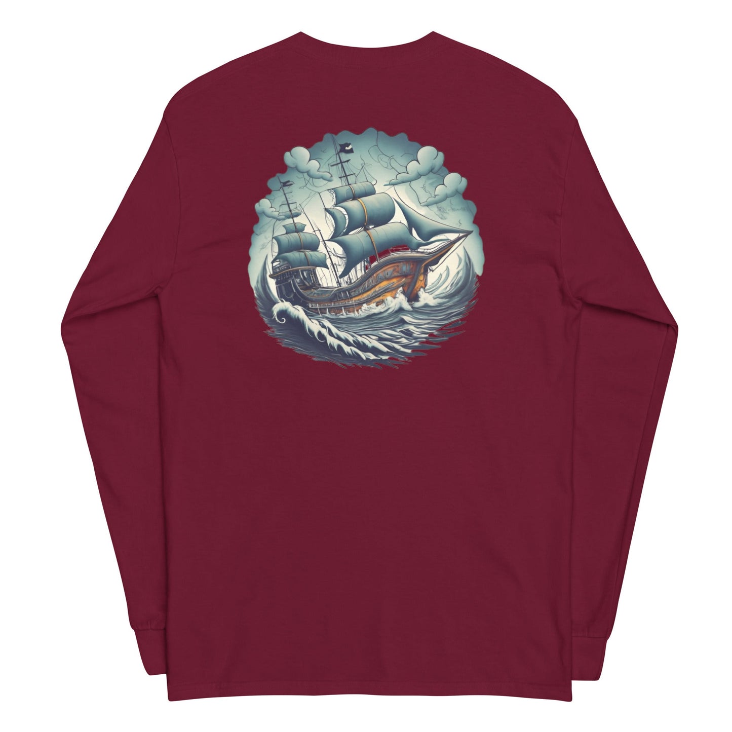 Pirate Skull & Ship 2 sided print Men’s Long Sleeve Shirt - Ruppy's Creations
