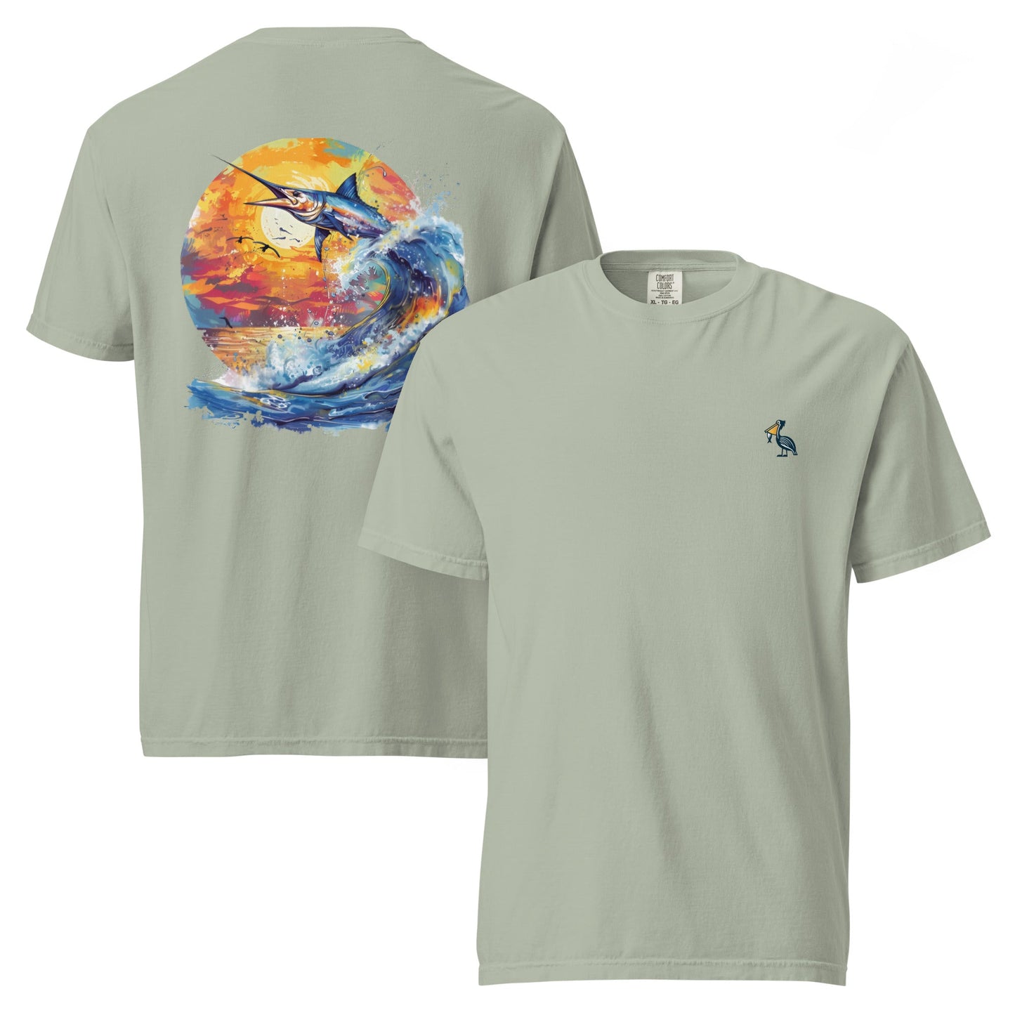 Swordfish back - Pelican Logo Front Men's Heavyweight T-shirt - up to 4x - lg - Ruppy's Creations