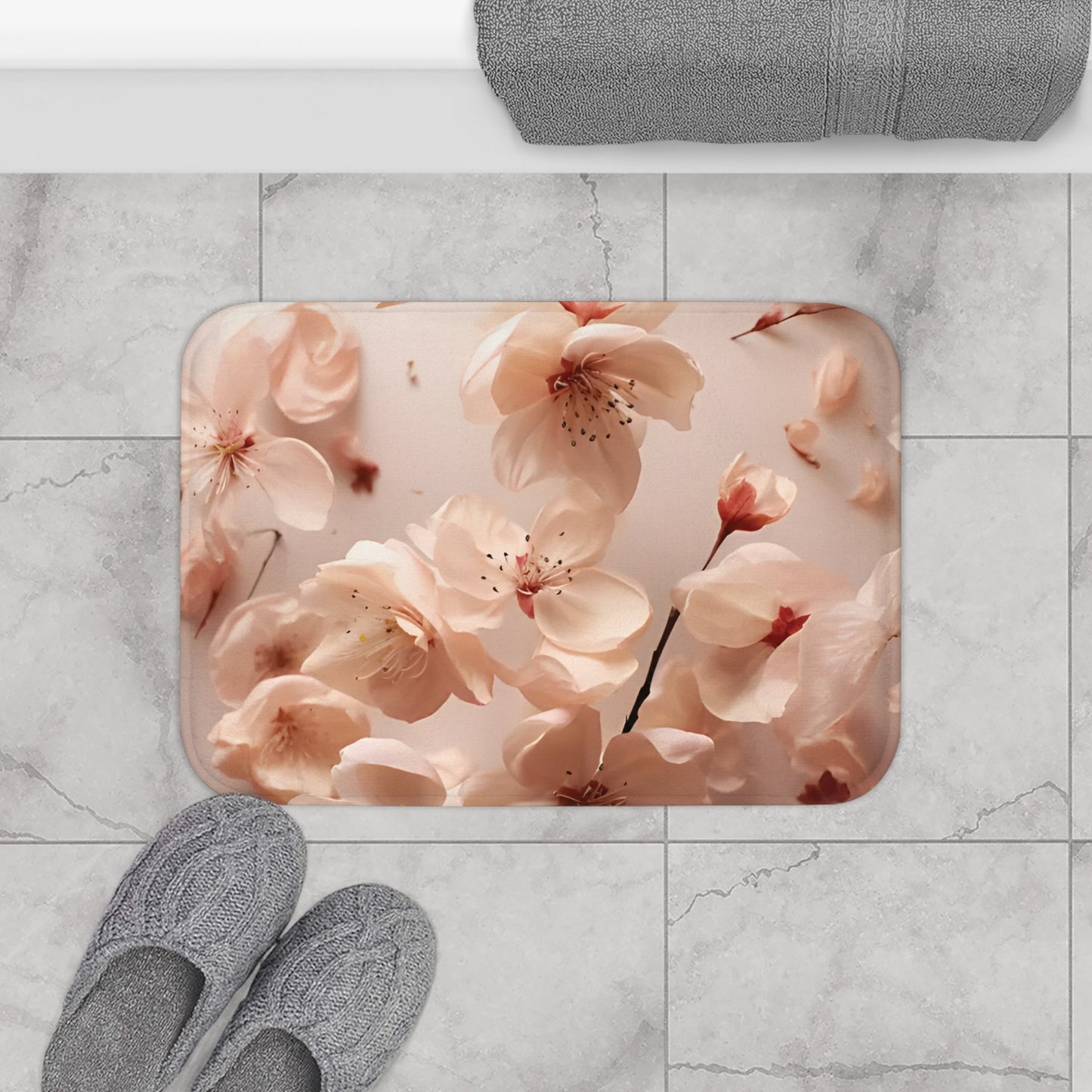 Very Cherry Blossom Petals Memory Foam Bath Mat - Ruppy's Creations