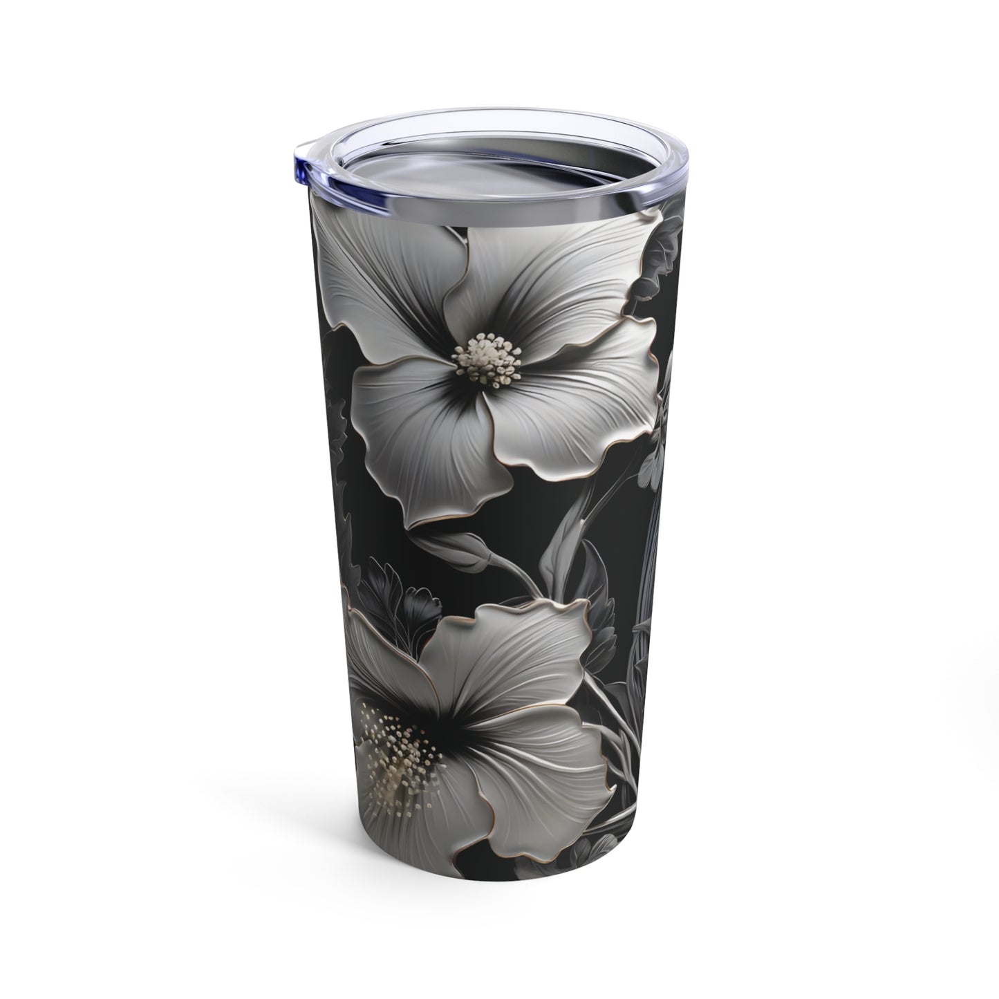 Hibiscus on Black on the go Beverage Tumbler 20oz