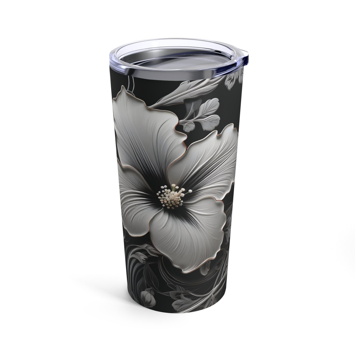 Hibiscus on Black on the go Beverage Tumbler 20oz