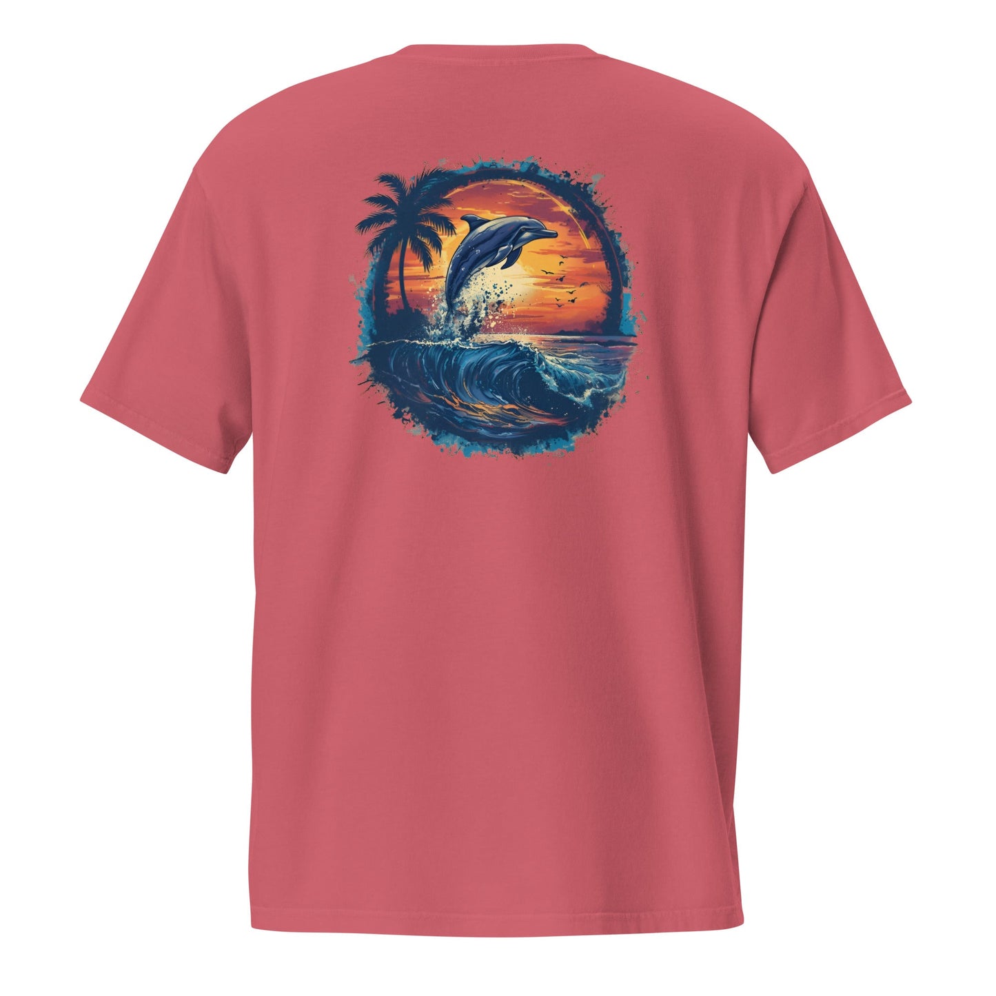 A Dolphin Sunset Back Print Unisex Pocket T-shirt - Ruppy's Creations