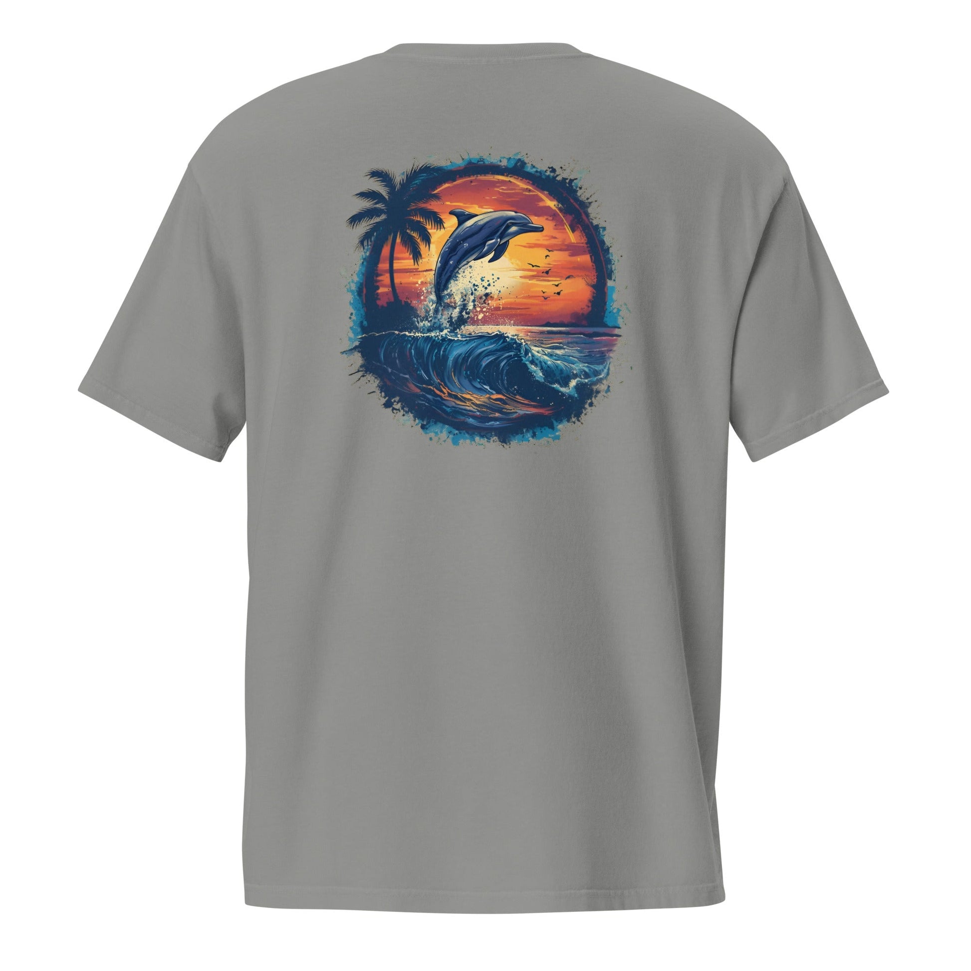 A Dolphin Sunset Back Print Unisex Pocket T-shirt - Ruppy's Creations