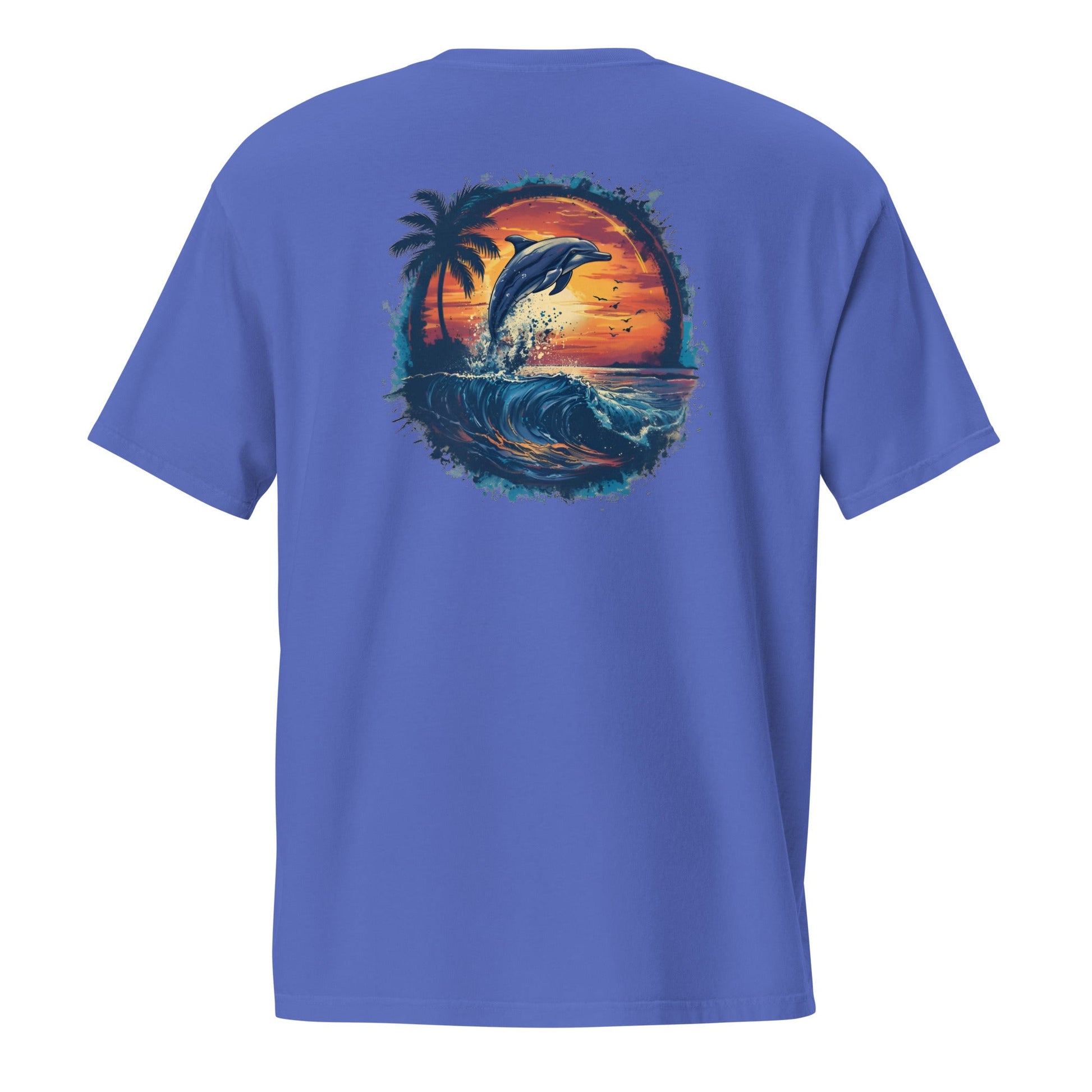 A Dolphin Sunset Back Print Unisex Pocket T-shirt - Ruppy's Creations