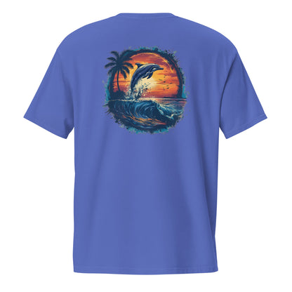 A Dolphin Sunset Back Print Unisex Pocket T-shirt - Ruppy's Creations