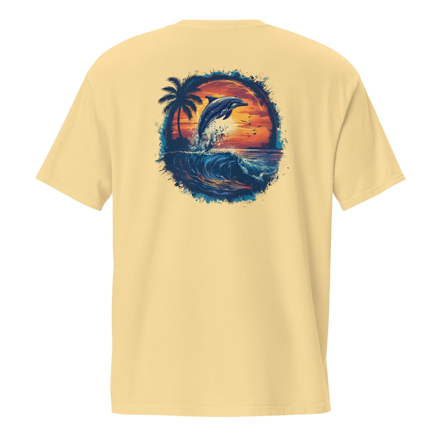 A Dolphin Sunset Back Print Unisex Pocket T-shirt - Ruppy's Creations