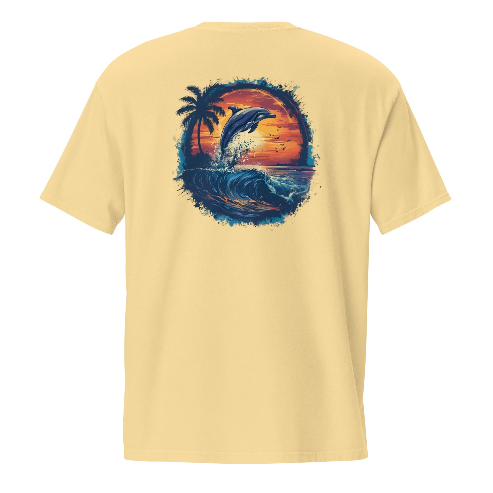 A Dolphin Sunset Back Print Unisex Pocket T-shirt - Ruppy's Creations