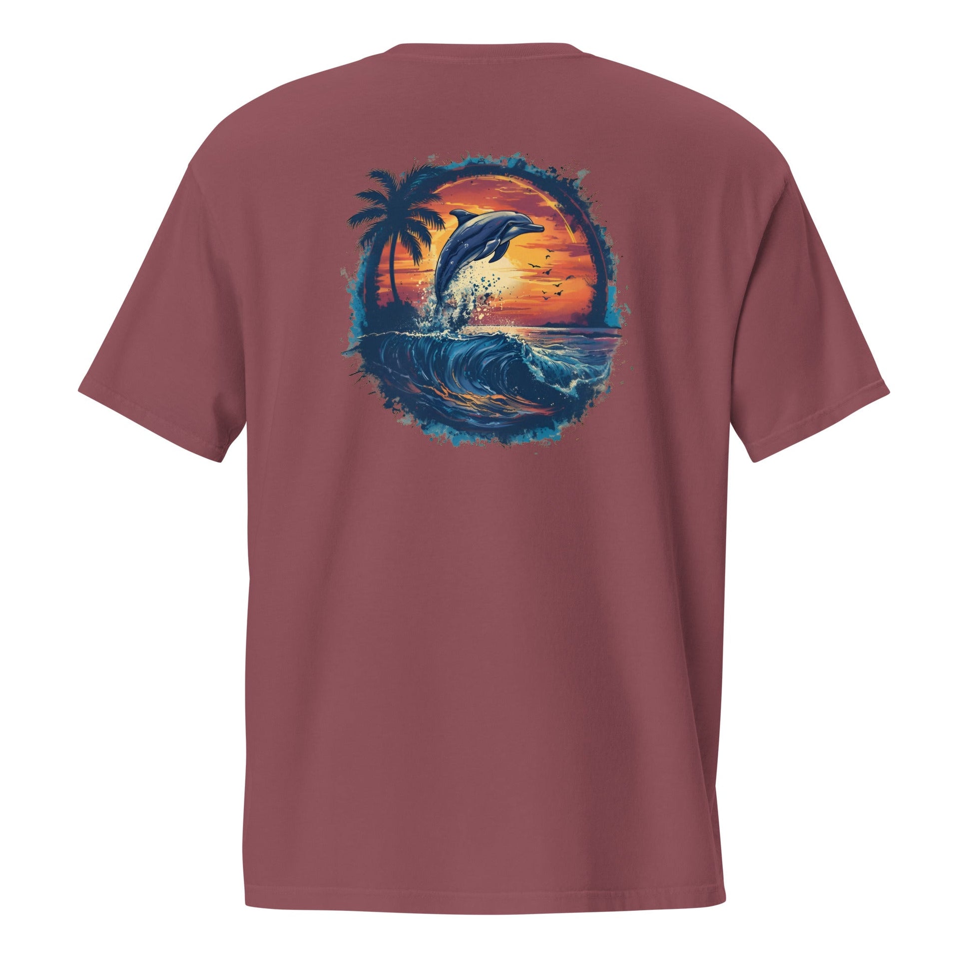 A Dolphin Sunset Back Print Unisex Pocket T-shirt - Ruppy's Creations