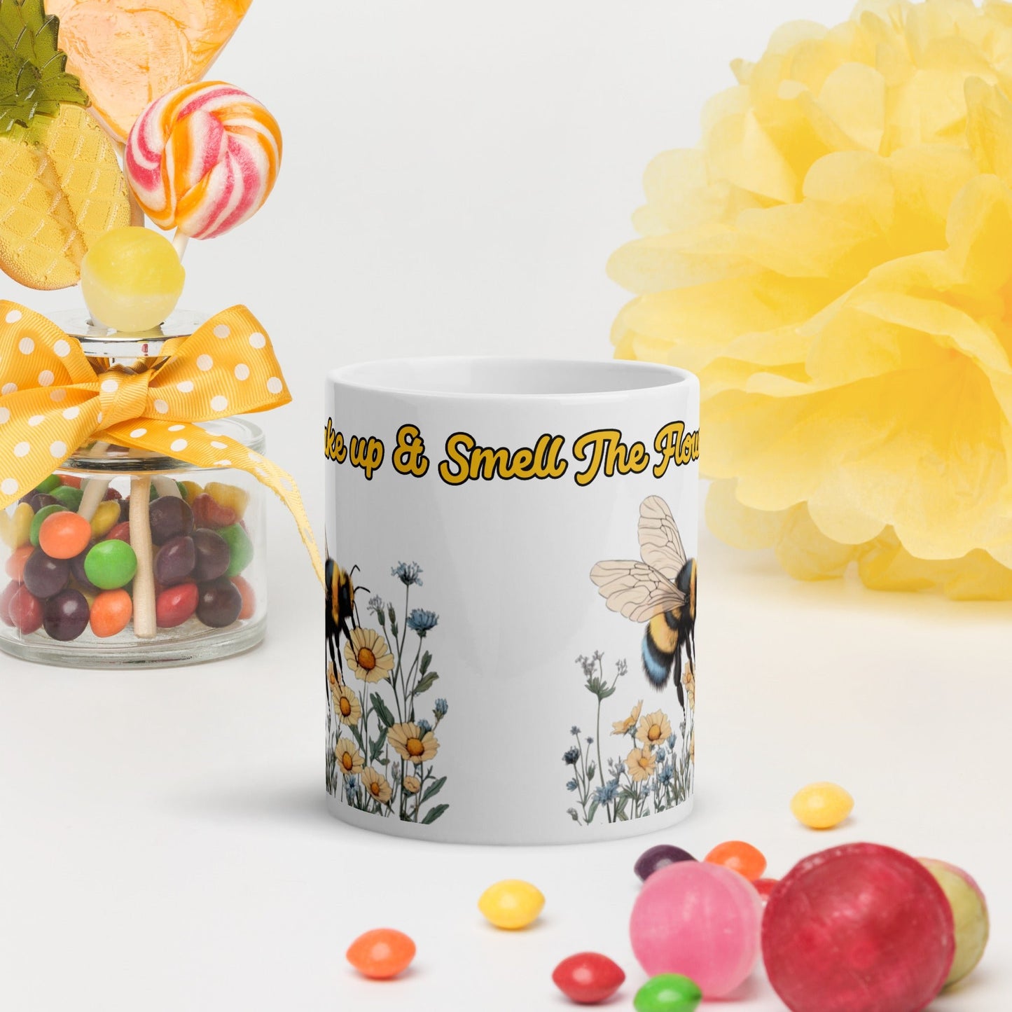 Bee Flower Ceramic Coffee Mug 11oz. - Ruppy's Creations