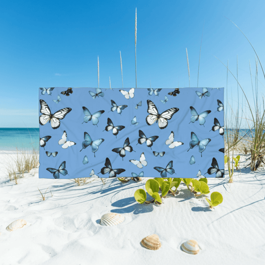 Butterflies on Blue Luxury Beach Towel - Ruppy's Creations