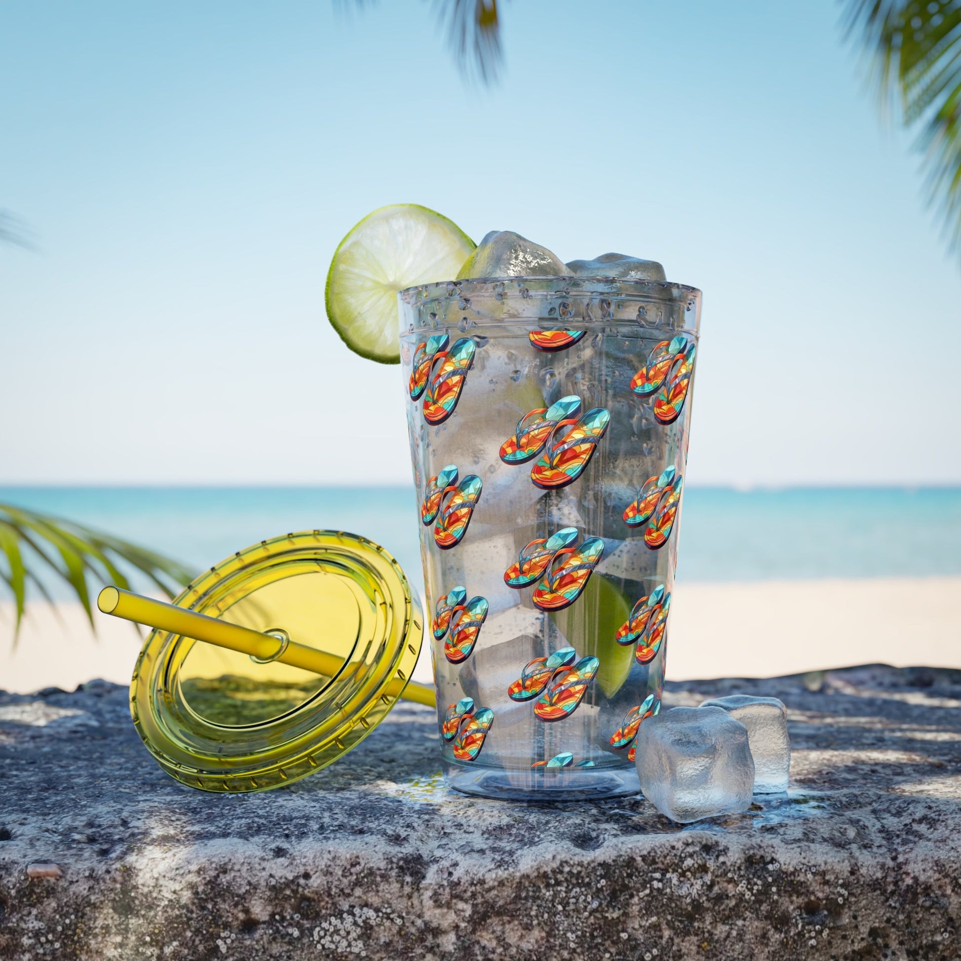 Flip Flop Sunsplash Acrylic Travel Cup with Straw, 16oz - Ruppy's Creations