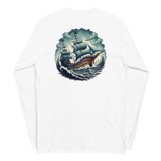 Pirate Skull & Ship 2 sided print Men’s Long Sleeve Shirt - Ruppy's Creations