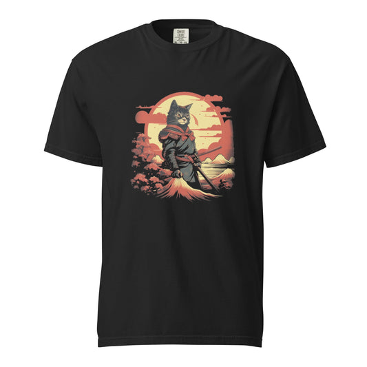 Retro Samurai Cat, Black Heavy Weight T-Shirt - Ruppy's Creations