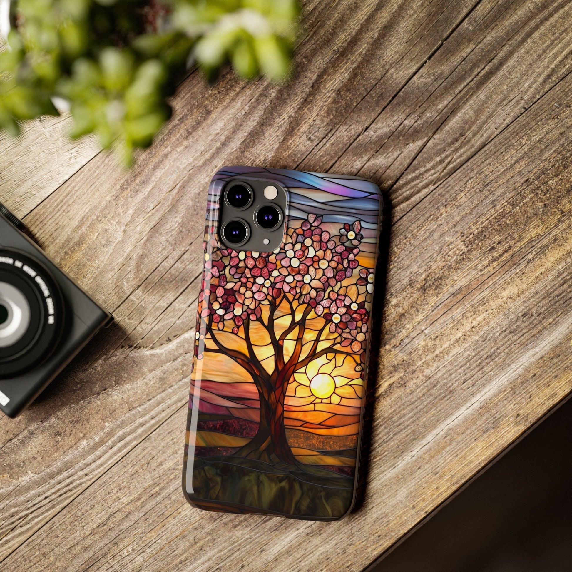 Stained Glass Tree at Sunset Print Slim Case for Apple iphone - Ruppy's Creations