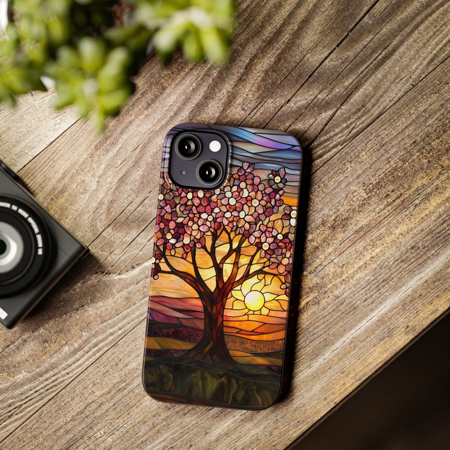 Stained Glass Tree at Sunset Print Slim Case for Apple iphone - Ruppy's Creations