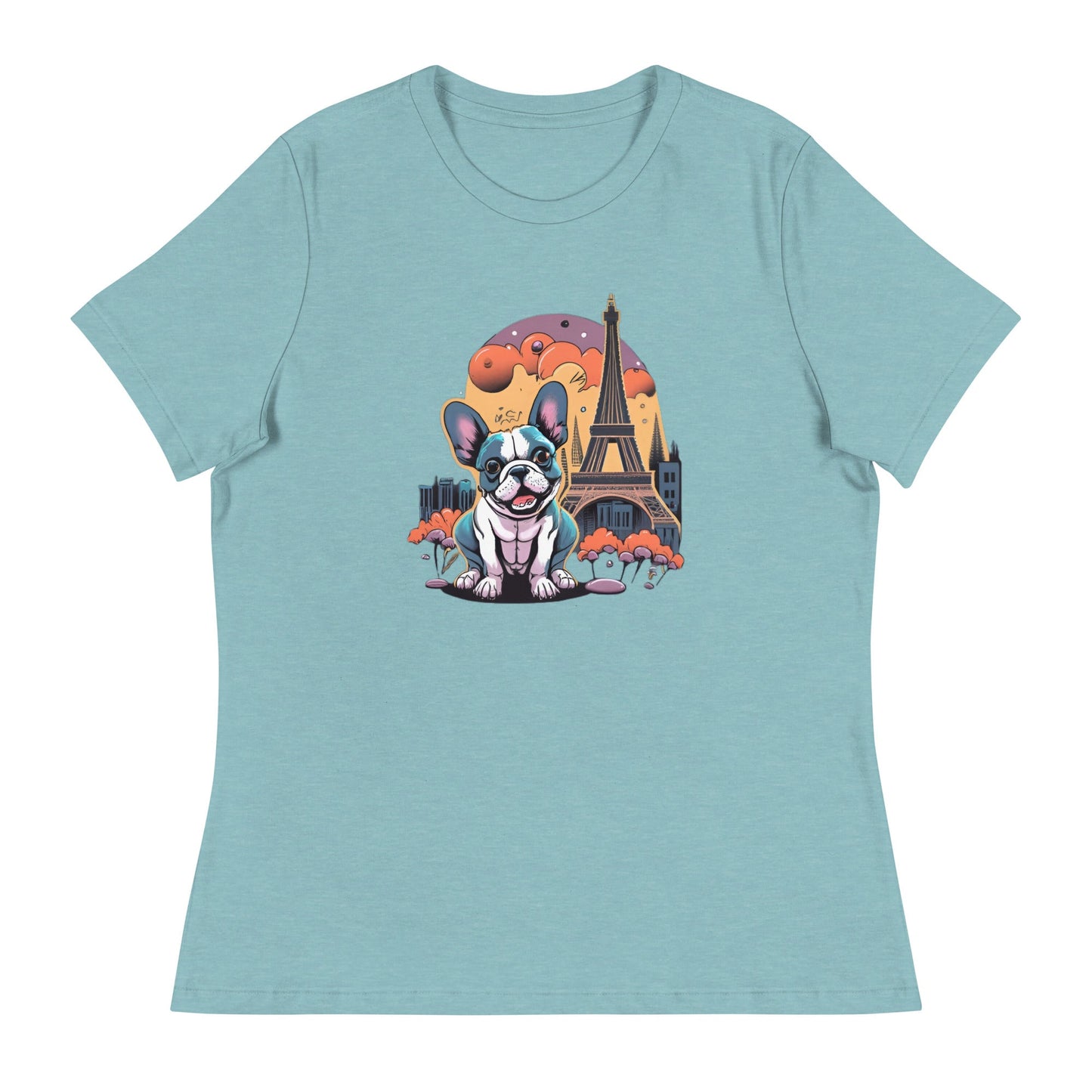 Bulldog at Eiffel Tower Women's Relaxed T-Shirt (sizes to 3x) - Ruppy's Creations