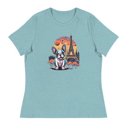 Bulldog at Eiffel Tower Women's Relaxed T-Shirt (sizes to 3x) - Ruppy's Creations