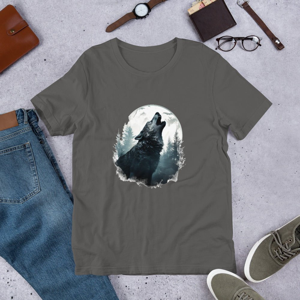 wolf howling at the moon t-shirt for men